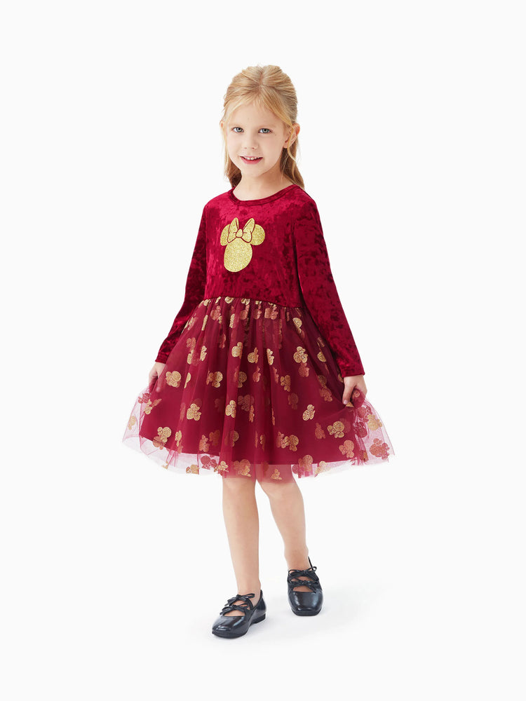 Disney Micky und Freunde Baby/Todder Mädchen 1 Stück Charakter Minnie Maus Velet Tüllkleid  Weinrot