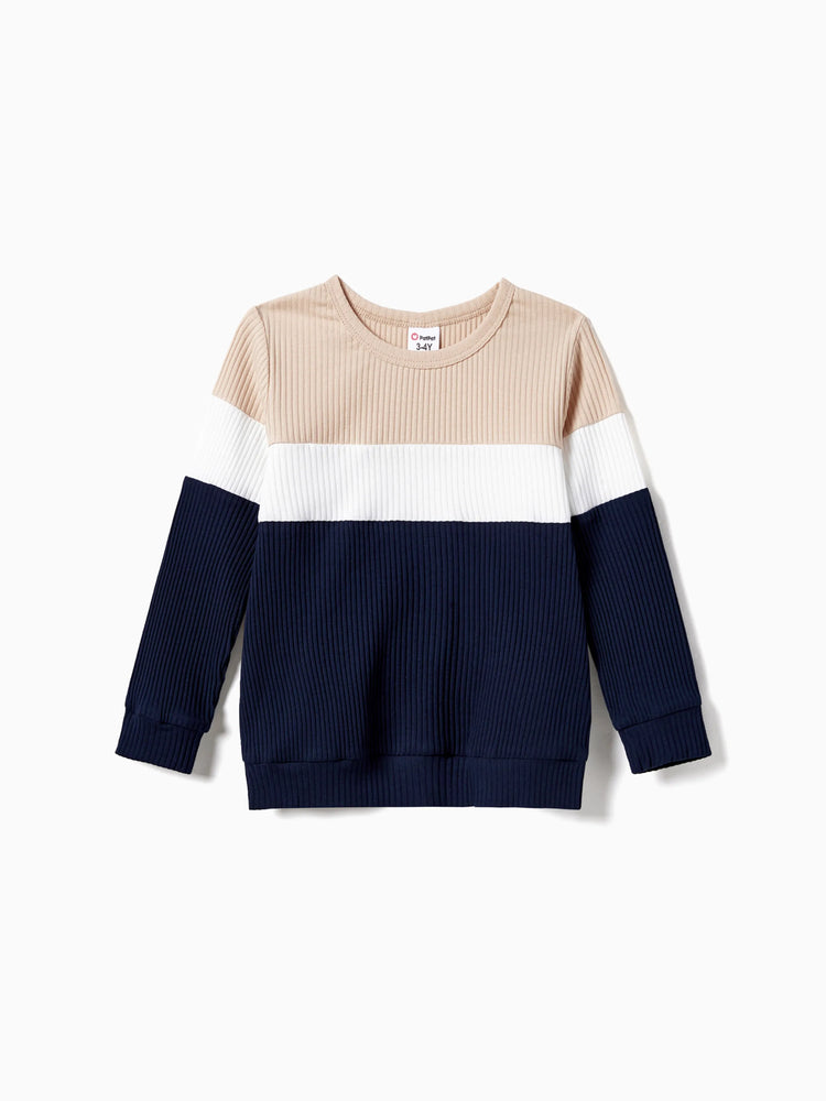 Family Matching Color-Block Knit Long-Sleeved Dresses And Tops Sets Multi-color