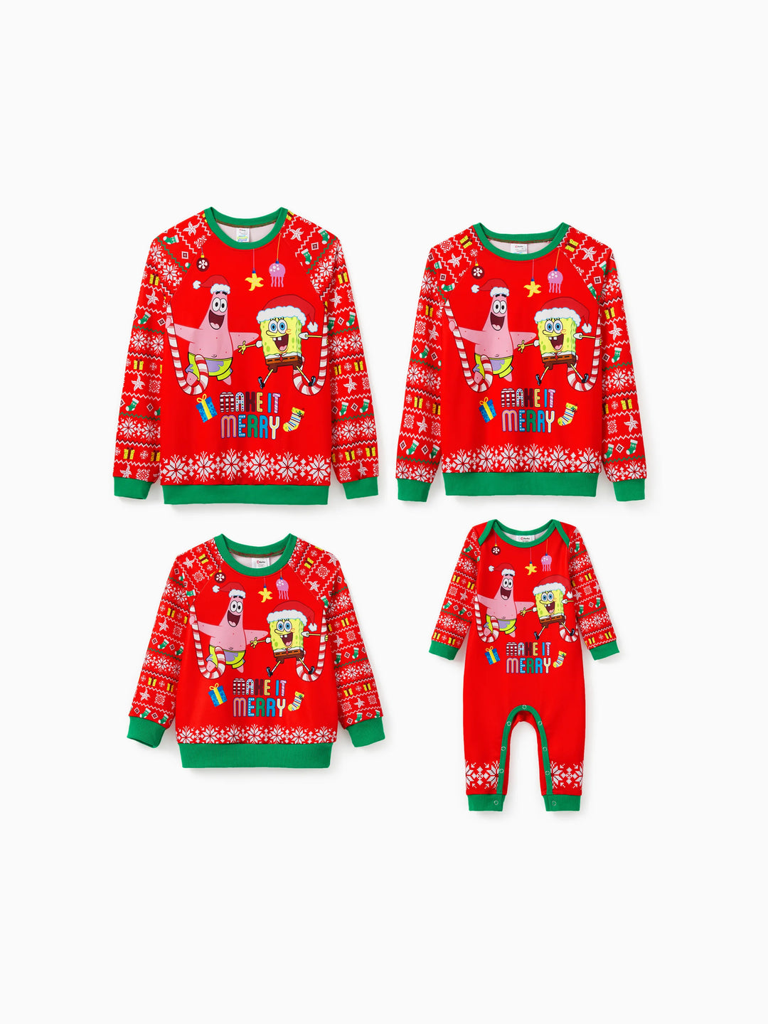SpongeBob SquarePants Family matching 1pc Christmas Pattern Long-sleeve Sweatshirt/Jumpsuit 
 Red