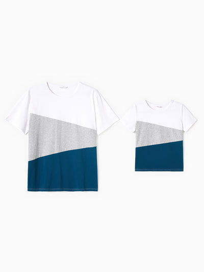 Daddy & Son Short-sleeve Colorblock T-shirts Sets Azure-