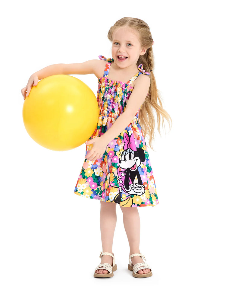 Disney Mickey and Friends Toddler Girl 1pc Minnie Floral Allover Print Bowknot Smocked Sundress Multi-color