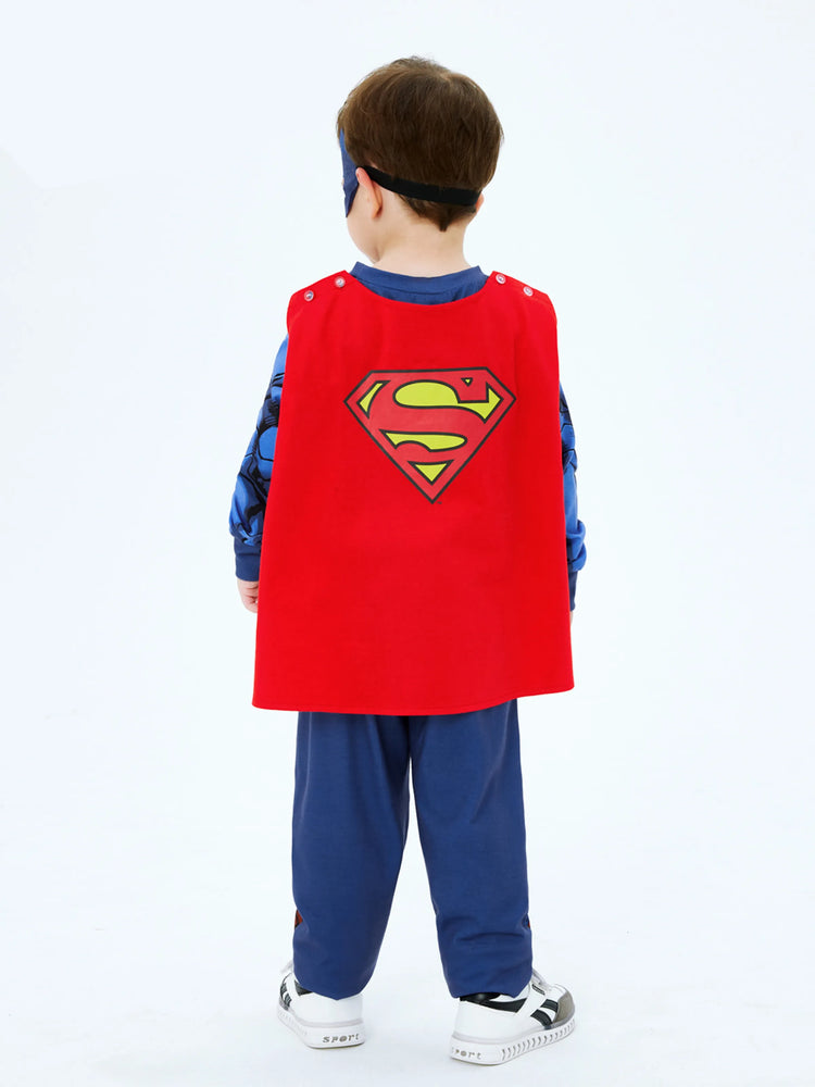 Justice League Toddler Boy Superman/Batman 3pcs Cosplay Costume with Removable Cloak Set Blue