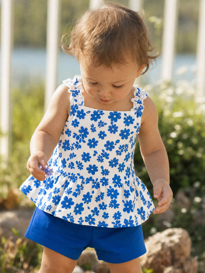 Fresh Market Baby Girl Floral Ruffle Top & Shorts Set Deep Blue