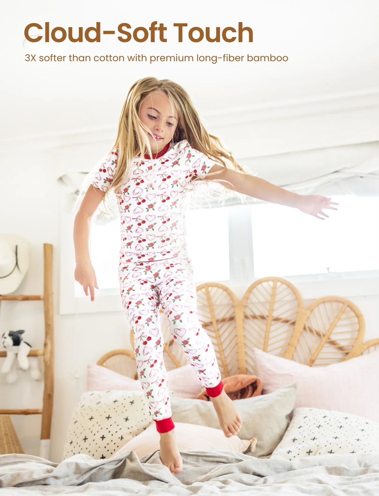 Pyjama de Noël/Halloween pour tout-petits/enfants Ensemble de pyjama 3 pièces en bambou Look 2 en 1 pour 4 saisons (ajustement parfait) Rouge