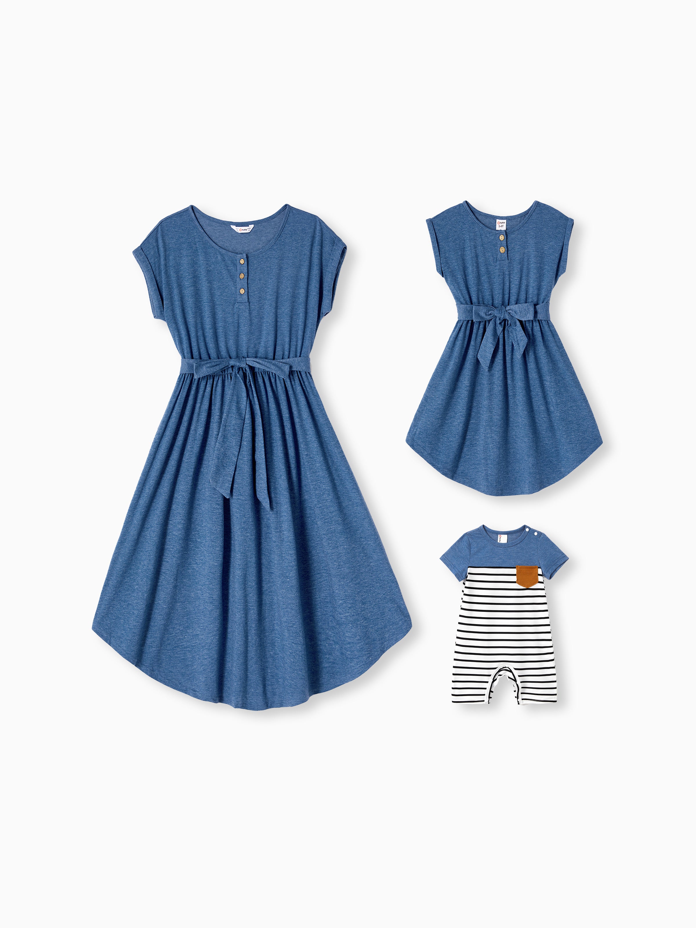 Mommy and Me Family Matching Soft Casual Outfit with Below Knee Dresse - PatPat Mommy and Me Family Matching Soft Casual Outfit with Below Knee Dresse - PatPat