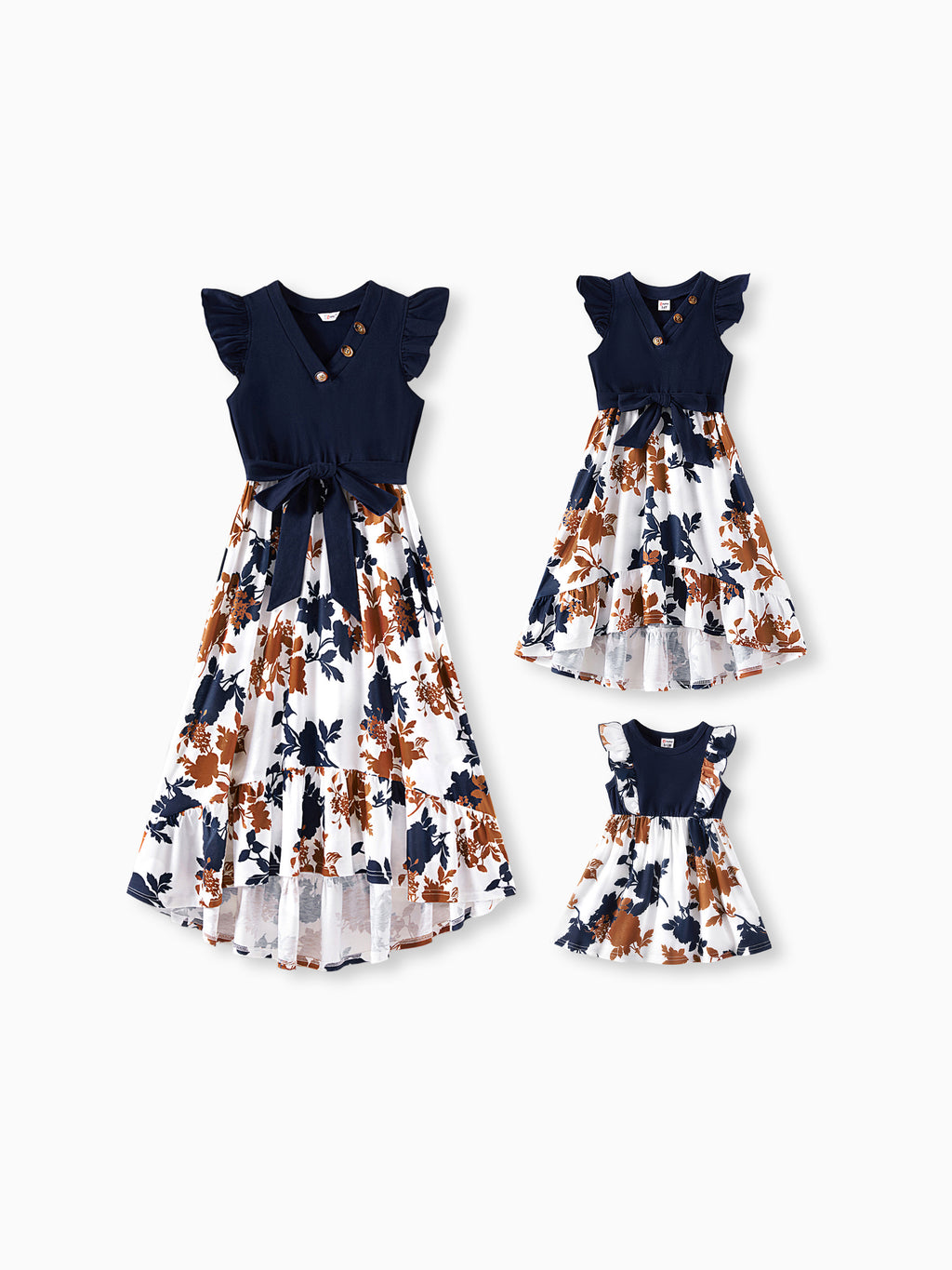 Mom and daughter in matching royal blue casual dress and t-shirt set - comfortable Mother's Day at home outfit from Patpat