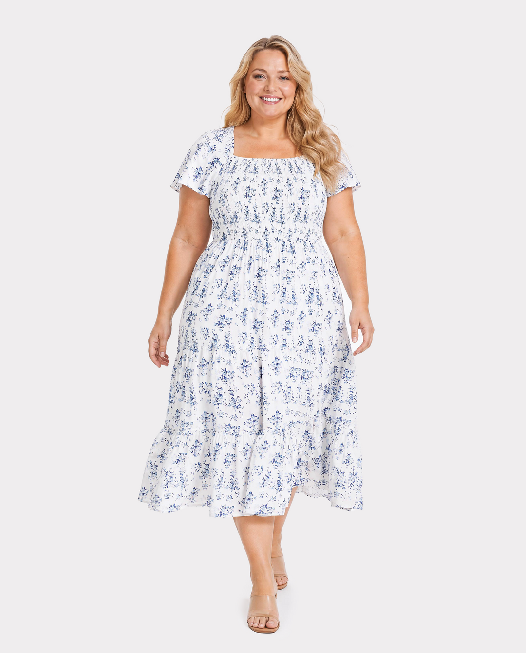 Family Matching Outfit: Floral Smocking Casual Suit BLUEWHITE