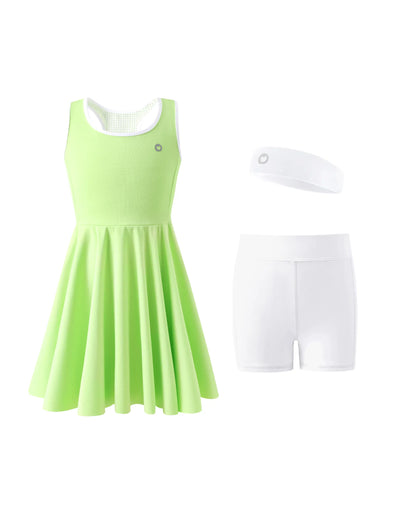 PatPat Rapidair Activewear Robe de tennis pour fille avec bandeau et short en viscose de bambou avec poches Vert
