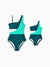 Mommy & me Colorblock One Shoulder Cut Out One-piece Swimsuit  DeepTurquoise
