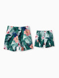Daddy & Son Plant Print Swim Trunks Green