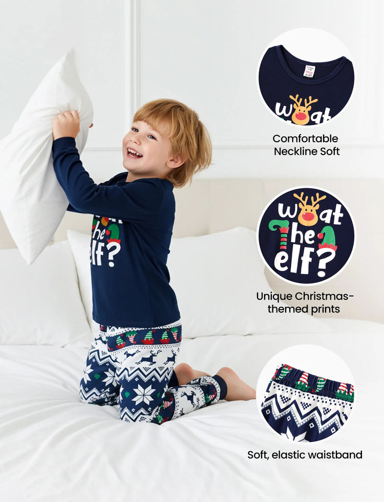 Christmas Family Matching Dark Blue Graphic Long-sleeve Pajamas Sets (Flame Resistant) blueblack