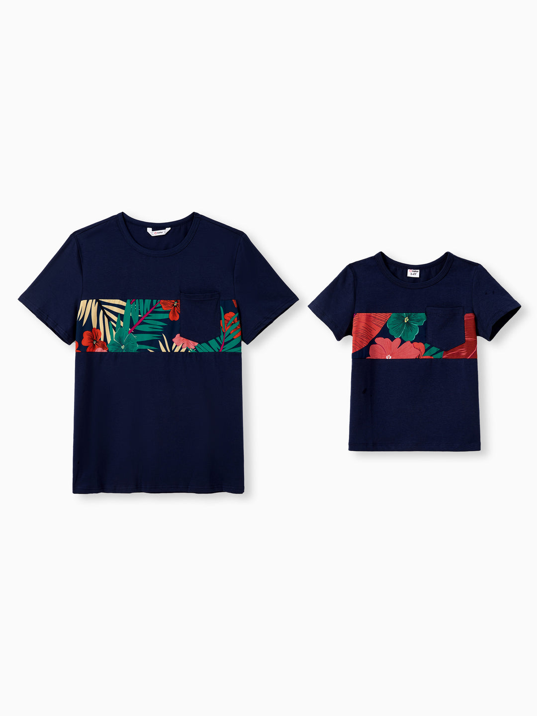 Papa und Ich Familien-Matching Sets mit Blumenmuster-Panel schwarzes T-Shirt und V-Ausschnitt Trägerkleid mit verdecktem Druckknopf Dunkelblau