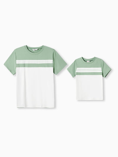 Daddy & Son Elegant Broken Flower Matching T-Shirt Outfits for Family, Medium Thickness Green