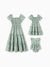 Mommy & me Elegant Broken Flower Matching Outfits for Family, Smocking Design, Medium Thickness Green
