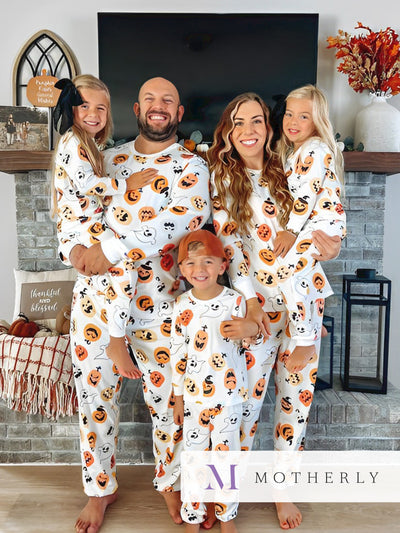 Halloween Family Matching All Over Pumpkin & Ghost Print Pajamas sets White
