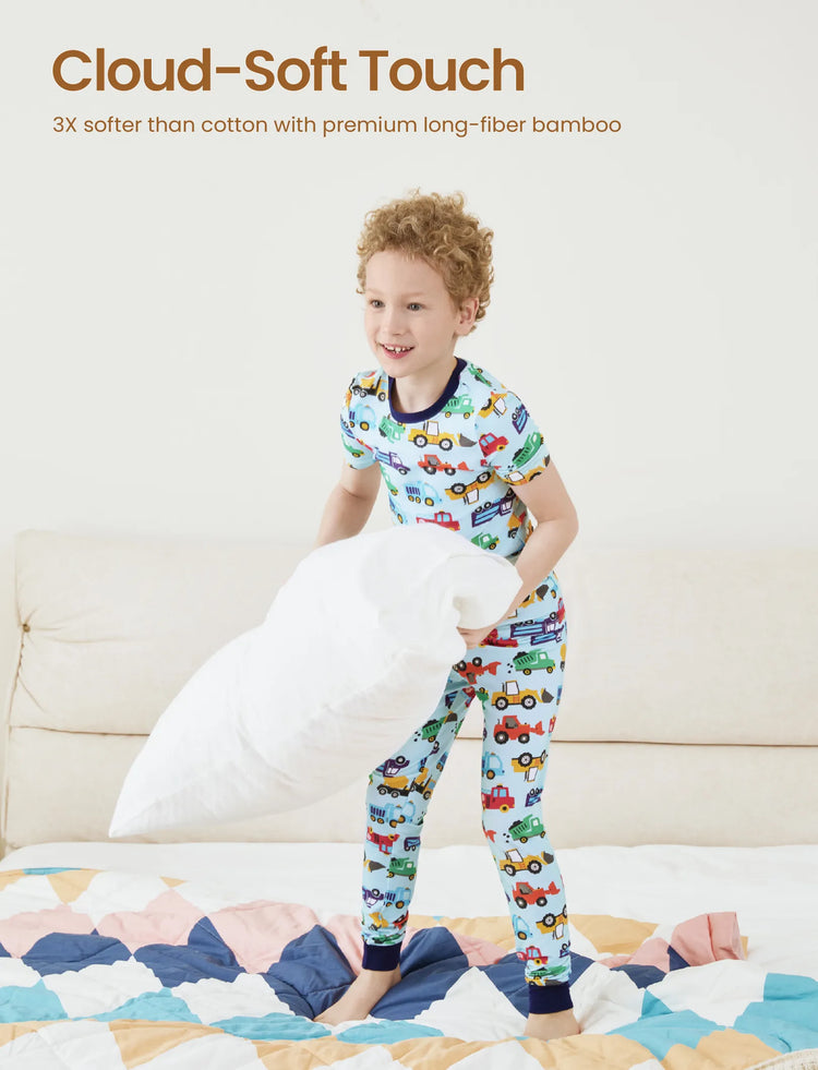 Pyjama de Noël/Halloween pour tout-petits/enfants Ensemble de pyjama 3 pièces en bambou Look 2 en 1 pour 4 saisons (coupe ajustée) Bleu clair