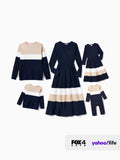 Family Matching Color-Block Knit Long-Sleeved Dresses And Tops Sets Multi-color