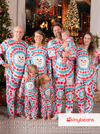 Pyjama de Noël imprimé bonhomme de neige, ensemble familial assorti coloré avec chaussettes de Noël multicolores