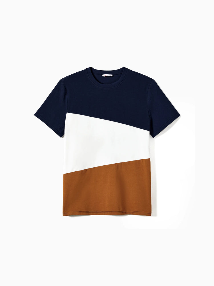 Robe ou t-shirt décontracté assorti pour toute la famille, couleur unie, coutures en tissu bleu roi