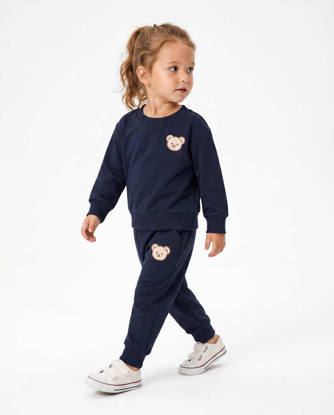 Conjunto de 2 piezas de sudadera y pantalón estilo oso para bebé/niña/niño, color azul oscuro