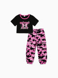 NEON Pop Toddler/Kid Girl Cargo Pants Set Hot Pink
