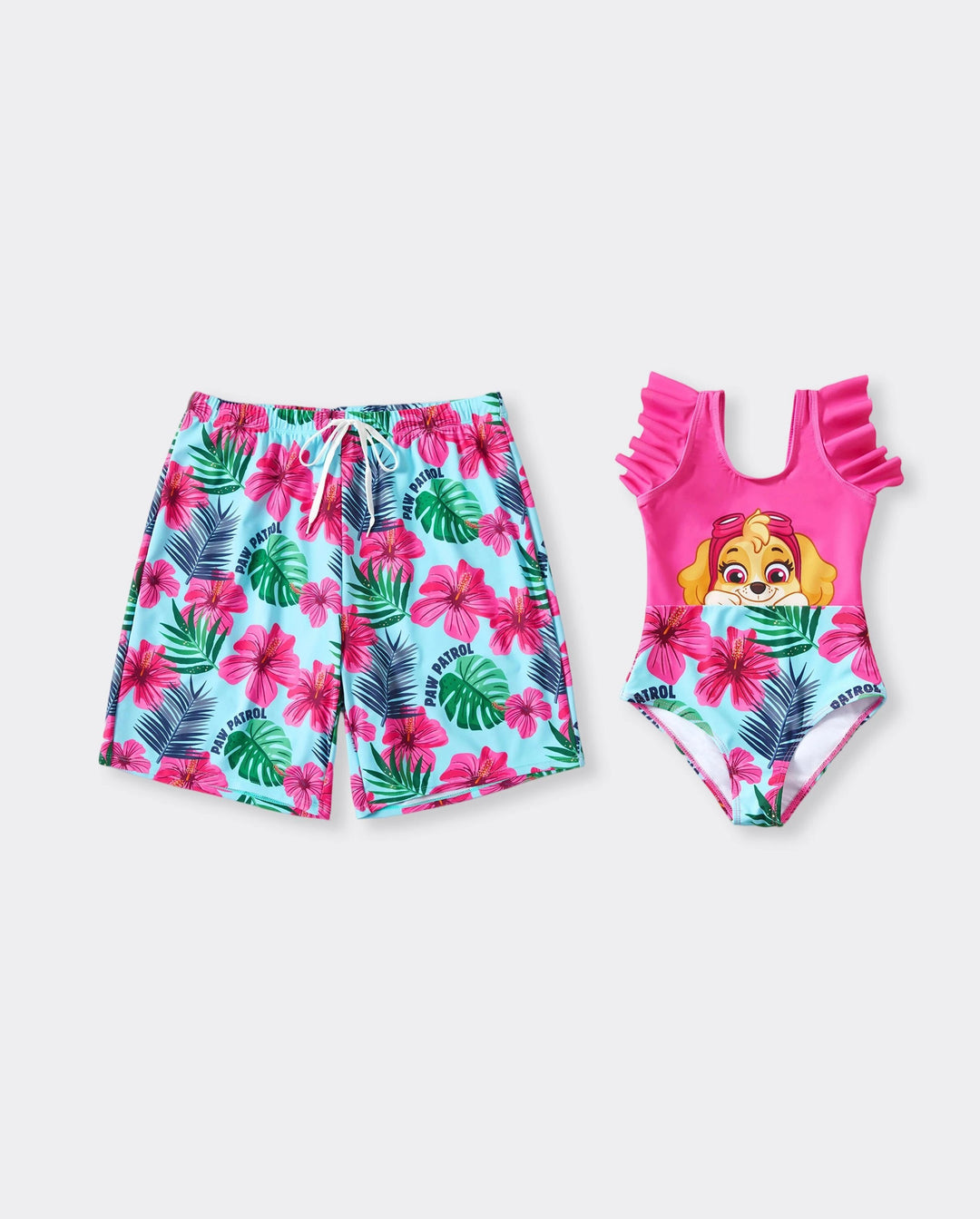 PAW Patrol Daddy & Daughter Large Flower All-over Print Swimsuit Roseo
