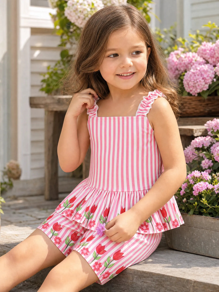 Fresh Market Baby Girl Tulip Ruffle Top & Shorts Set Pink