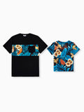 Daddy & Son Floral Panel T-shirt Sets Black