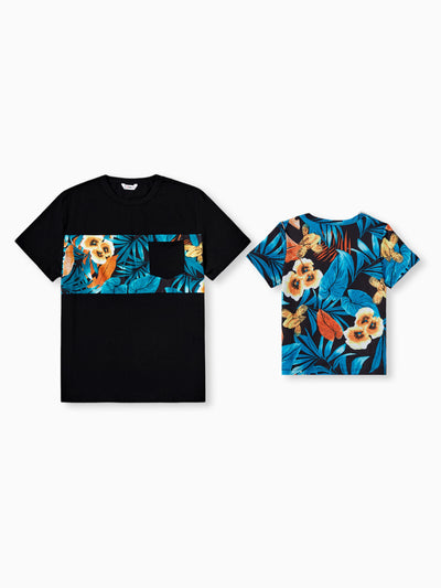 Daddy & Son Floral Panel T-shirt Sets Black