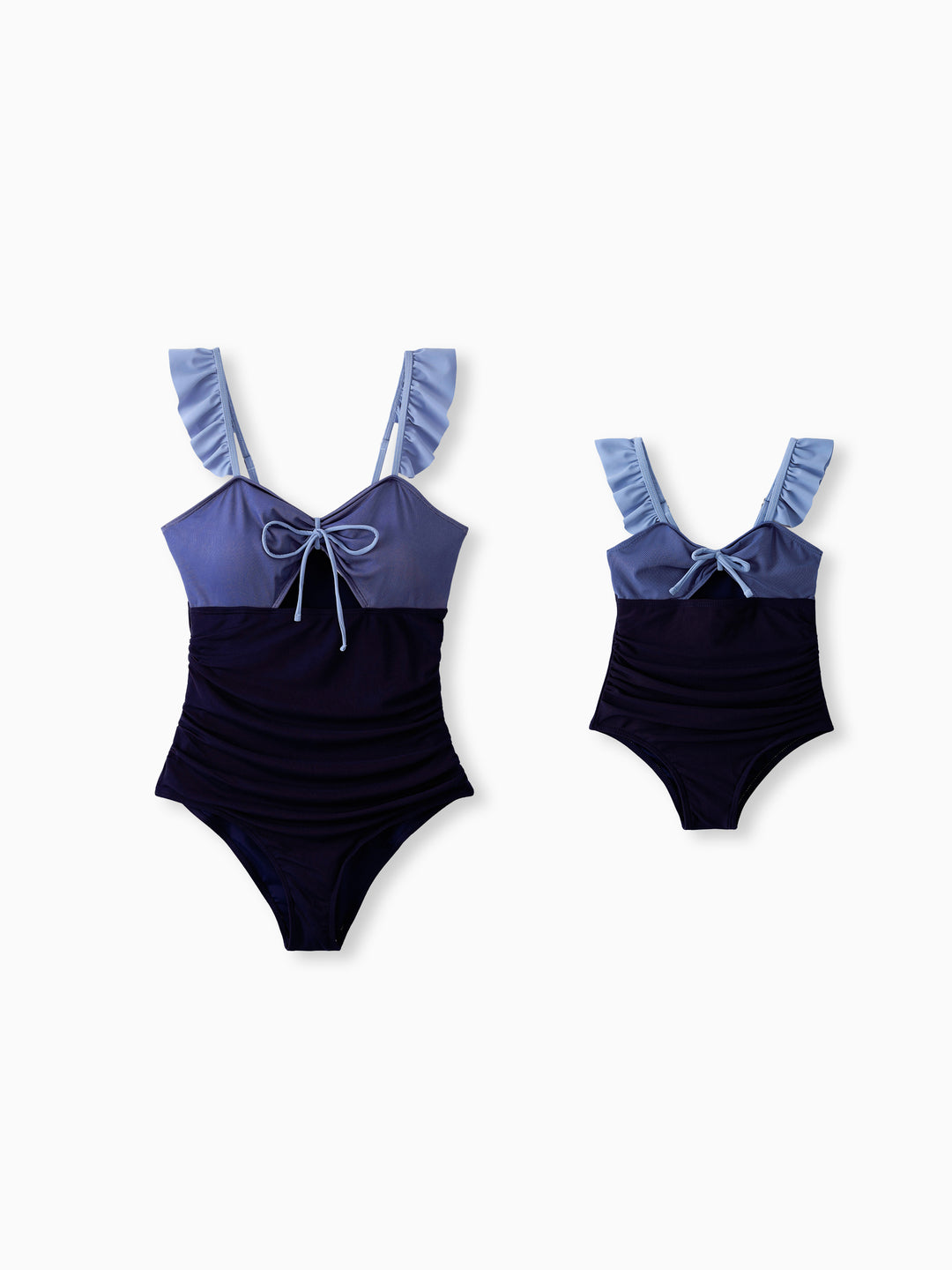 Mommy & me Ruched Bow Tie Cut Out Mesh Ruffle Strap One-Piece Swimsuit (Quick-Dry) MultiColour