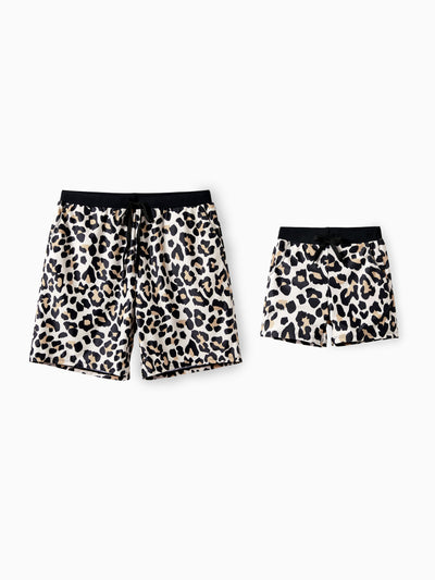 Daddy & Son Leopard Pattern Drawstring Swim Trunks Black