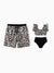 Daddy & Daughter Leopard Pattern Drawstring Swim Trunks or Ruffle Neck Two-Piece Bikini with Optional Cover Up Sarong Skirt Black