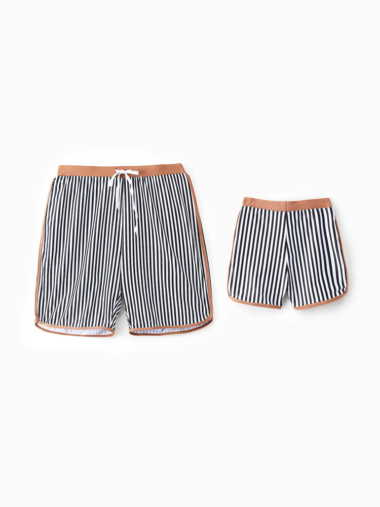 Daddy & Son Vertical Stripe Drawstring Swim Drunks Khaki