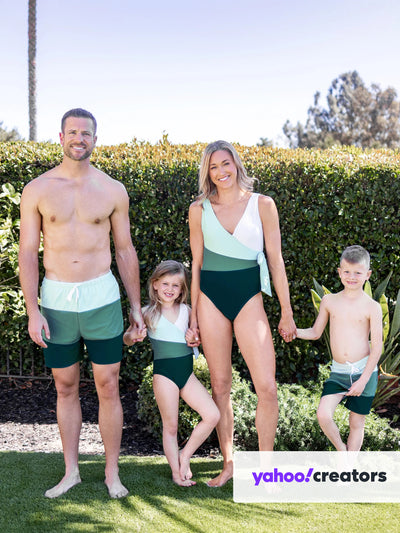 Family Matching Colorblock Swim Trunks or Wrap Side V-Neck Swimsuit MultiColour