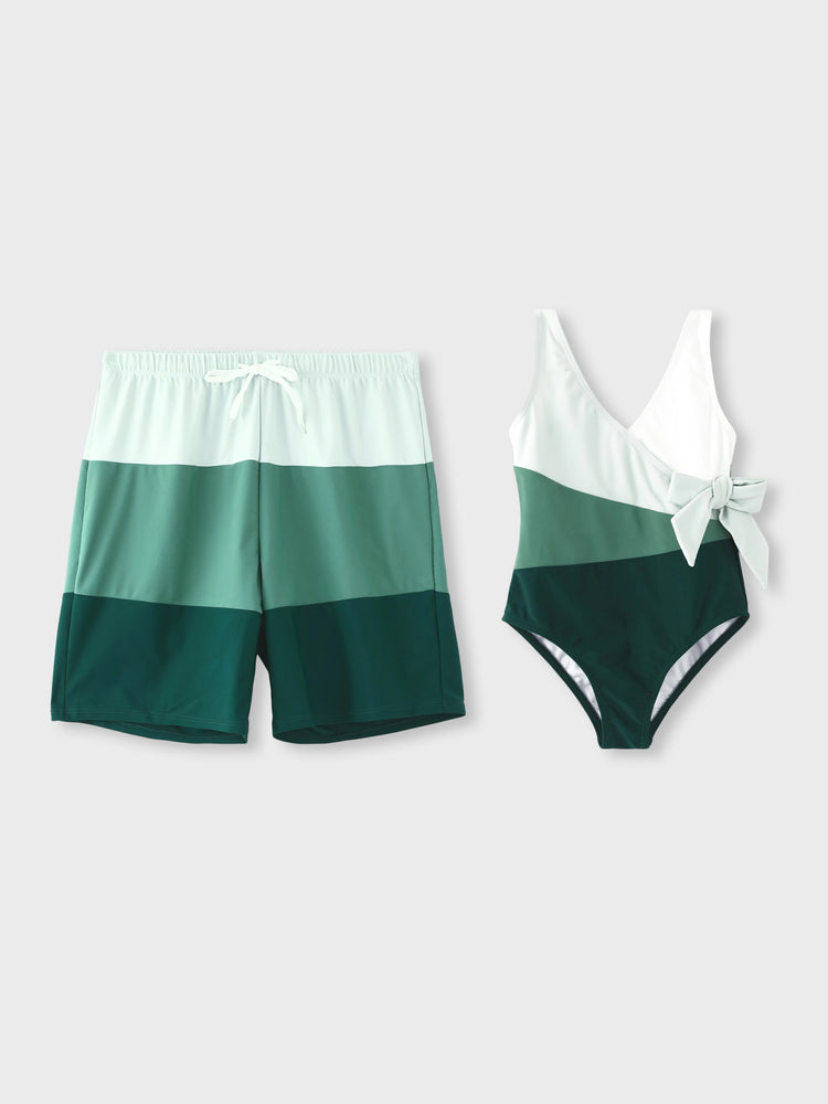 Daddy & Daughter Colorblock Swim Trunks or Wrap Side V-Neck Swimsuit MultiColour
