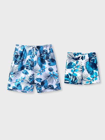 Daddy & Son Drawstring Swim Trunks or Cut Out Lace UP Back One-Piece Swimsuit BLUEWHITE