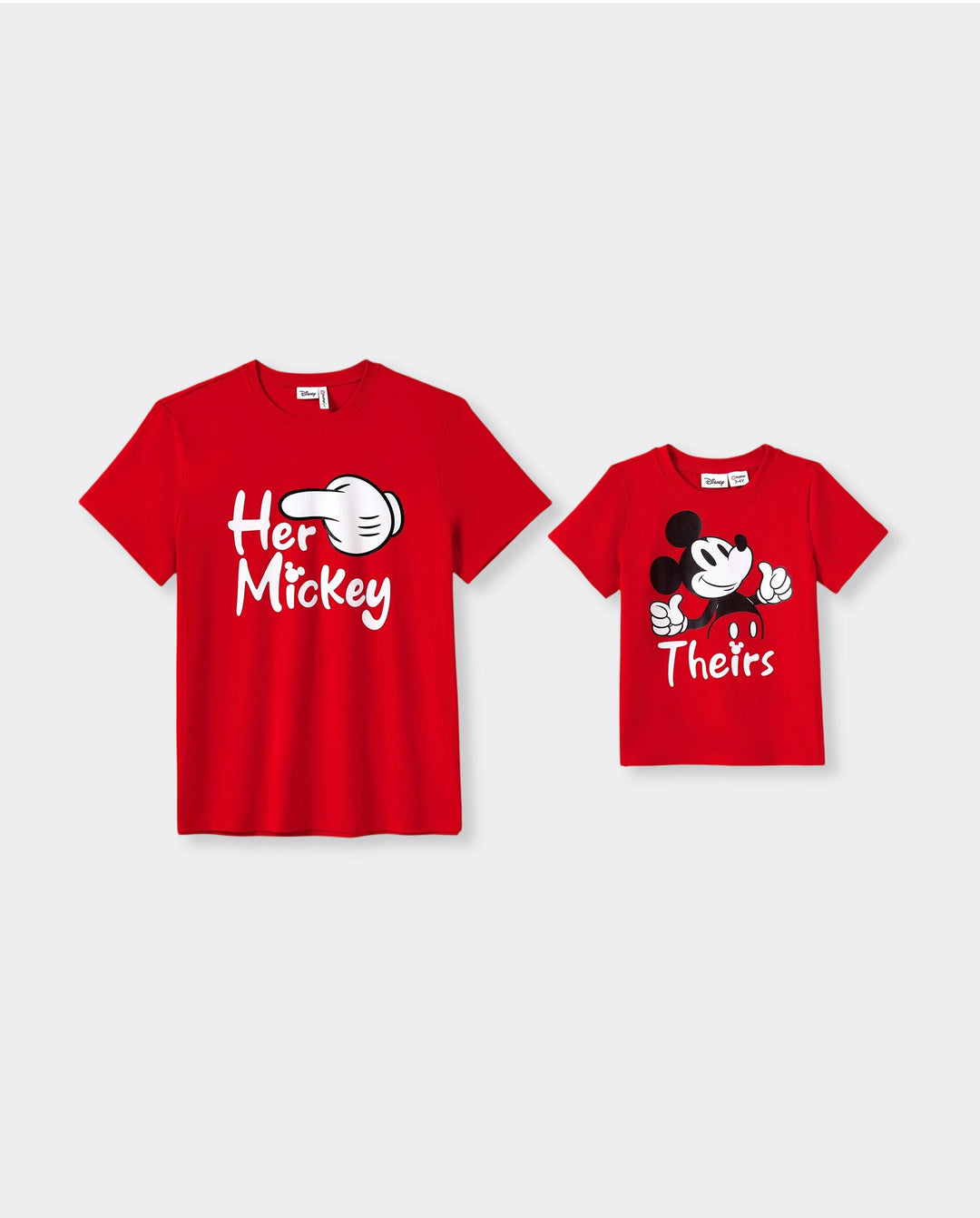 Disney Mickey and Friends Daddy & Son Funny Gesture Cotton T-shirt for Gift Red