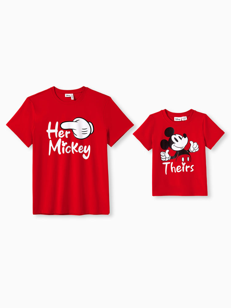 T-shirt en coton à geste drôle Disney Mickey et ses amis Daddy & Son Rouge