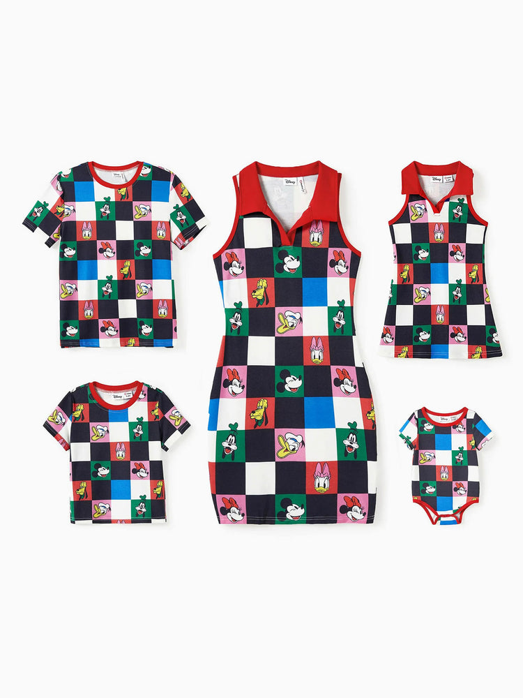 Disney Mickey y amigos Conjunto familiar a juego papá y yo Top/vestido sin mangas/pelele Naia™ con patrón a cuadros colorido Multicolor