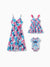Mommy and Me Disney Stitch Family Matching Naia™ Stitch and Hawaii Style Floral Print Sleeveless Dress/Onesie／Shirt Multi-color