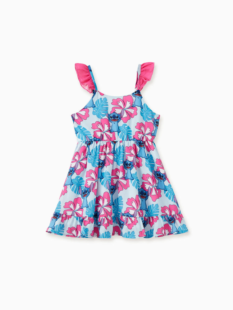 Disney Stitch Toddler/Kid Girl Naia™ Stitch and Hawaii Style Floral Print Sleeveless Dress Multi-color
