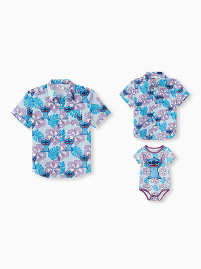 Daddy and Me Disney Stitch Family Matching Naia™ Stitch and Hawaii Style Floral Print Sleeveless Dress/Onesie／Shirt Multi-color
