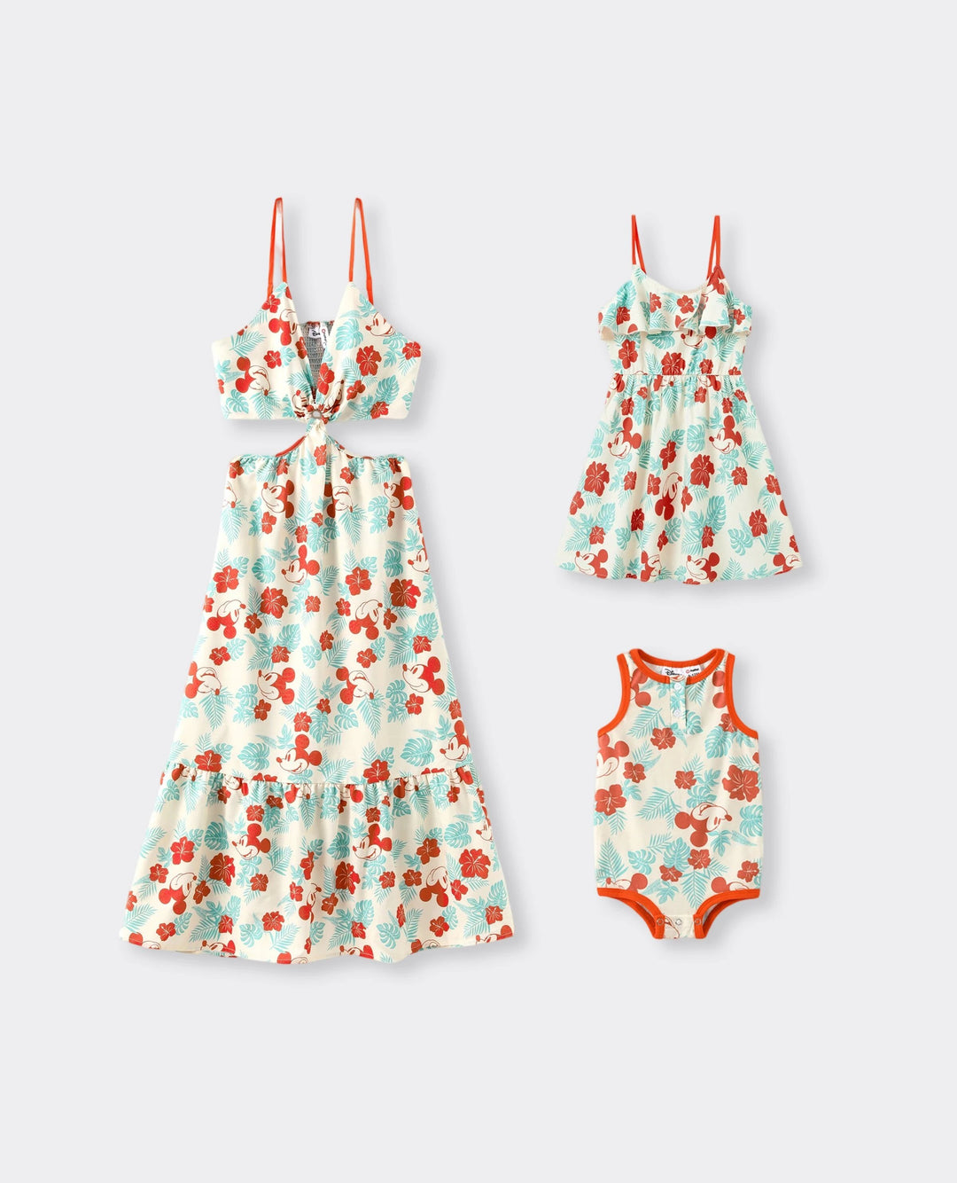 Disney Mickey and Friends Mommy and Me Family Matching Naia™ Floral Allover Print Shirt/Sleeveless Hollow-out Dress/Romper Multi-color
