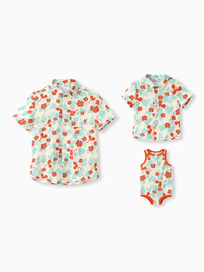 Daddy and Me Disney Mickey and Friends Family Matching Naia™ Floral Allover Print Shirt/Sleeveless Hollow-out Dress/Romper Multi-color