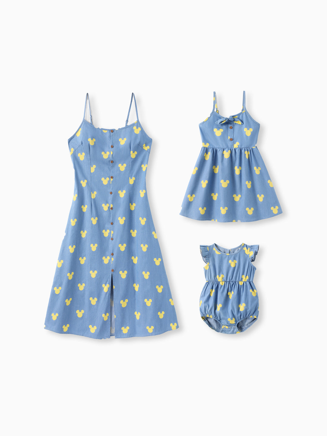 Disney Mickey and Friends Mommy and Me Family matching Mickey Mouse Allover Print Denim Dresse/Jumpsuit/T-shirt Blue