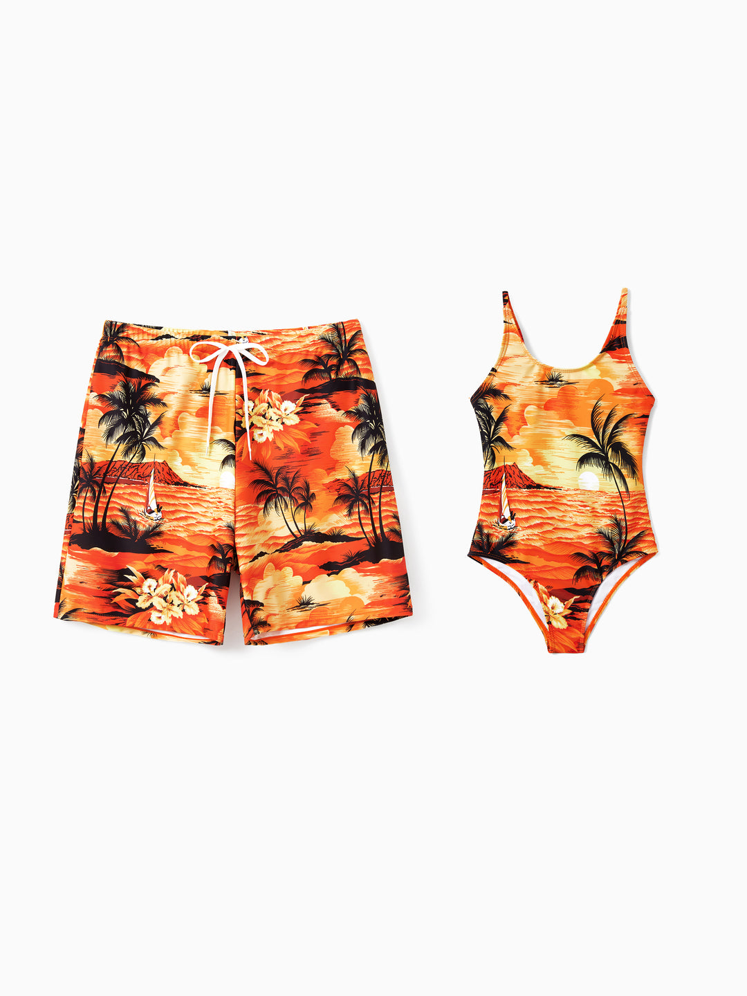 Daddy & Daughter Tropical Hawaiian Swimsuits Swimwear Orange