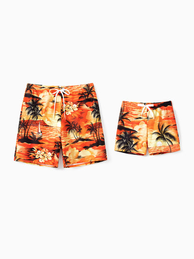 Daddy & Son Tropical Hawaiian Swimsuits Swimwear Orange