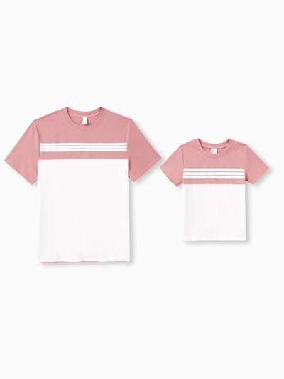 Daddy & Son Blue Cotton Colorblock Tee Shirt Set Pink