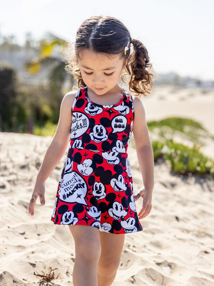 Disney Mickey and Friends Mommy and Me Family matching 1pc Mickey Mouse Graffiti Cotton T-shirt or Colorblock Dress with Built-in Shorts & Pockets or Naia™ Allover Romper  Red