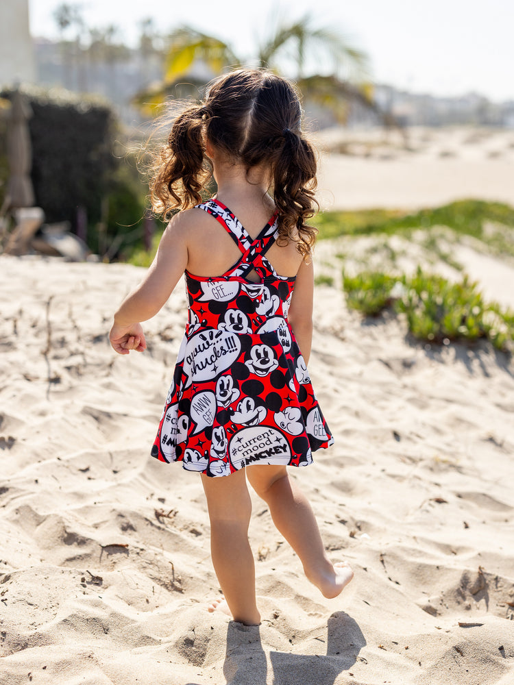 Disney Mickey and Friends Mommy and Me Family matching 1pc Mickey Mouse Graffiti Cotton T-shirt or Colorblock Dress with Built-in Shorts & Pockets or Naia™ Allover Romper  Red